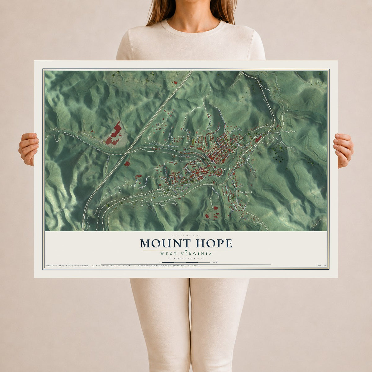 Map of Mount Hope, West Virginia, 24 x 36 inch unframed archival matte print