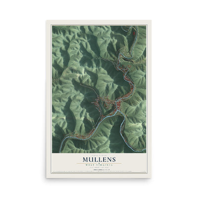 Map of Mullens, West Virginia, 12 x 18 inch unframed archival matte print