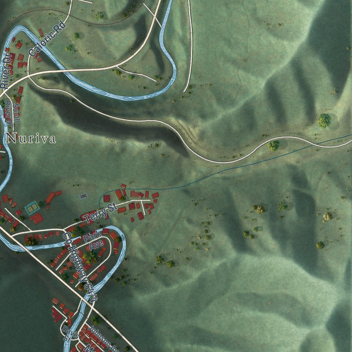 Second close-up of the map of Mullens, West Virginia print showing more streets and buildings