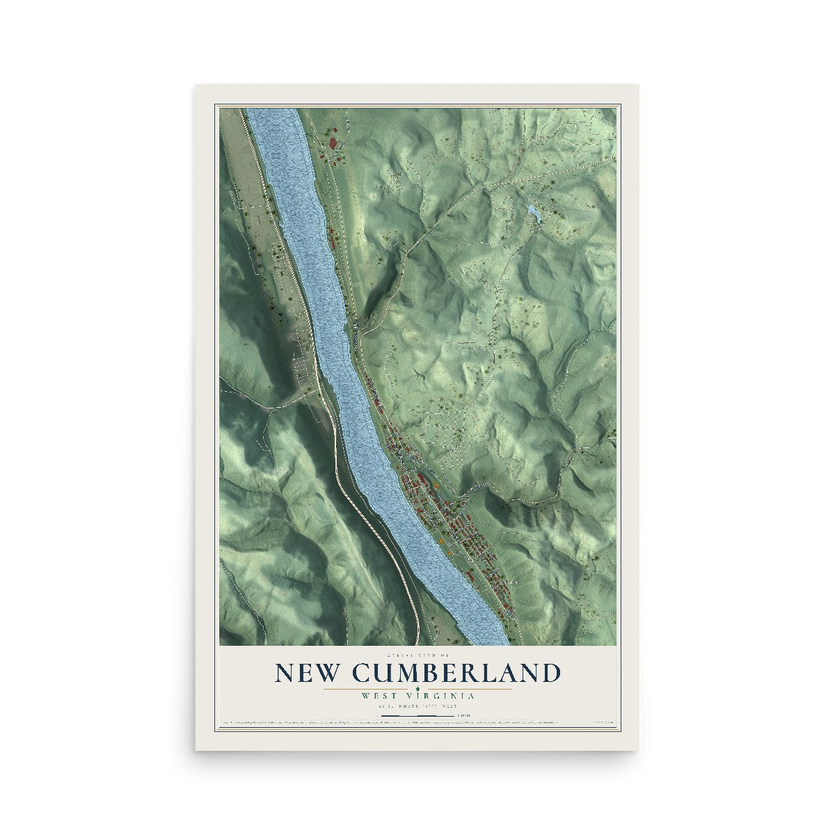 Map of New Cumberland, West Virginia, 12 x 18 inch unframed archival matte print