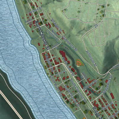 Close-up of the map of New Cumberland, West Virginia print showing street and building detail