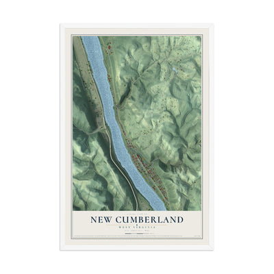 Map of New Cumberland, West Virginia, 12 x 18 inch print in a white wood frame