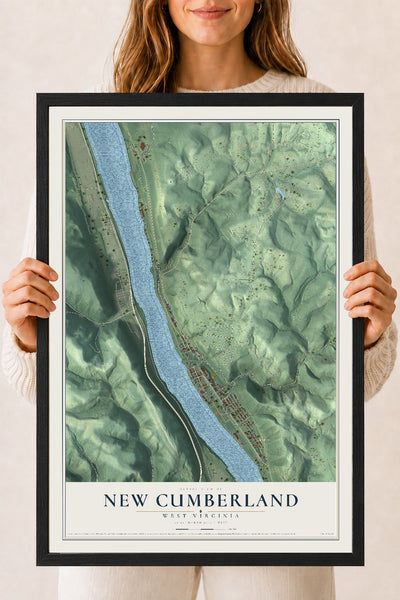Map of New Cumberland, West Virginia, 18 x 24 inch print in a black wood frame