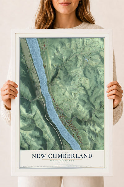 Map of New Cumberland, West Virginia, 18 x 24 inch print in a white wood frame