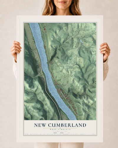 Map of New Cumberland, West Virginia, 24 x 36 inch print in a white wood frame