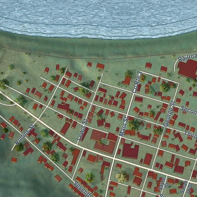 Close-up of the map of New Haven, West Virginia print showing street and building detail