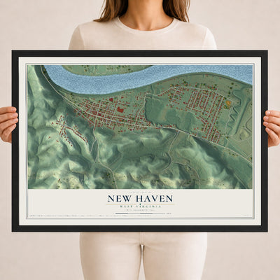 Map of New Haven, West Virginia, 18 x 24 inch print in a black wood frame