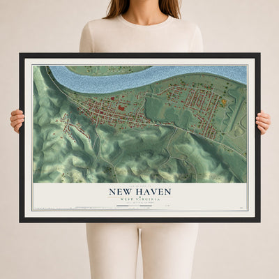 Map of New Haven, West Virginia, 24 x 36 inch print in a black wood frame
