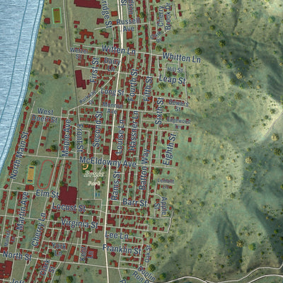 Close-up of the map of New Martinsville, West Virginia print showing street and building detail