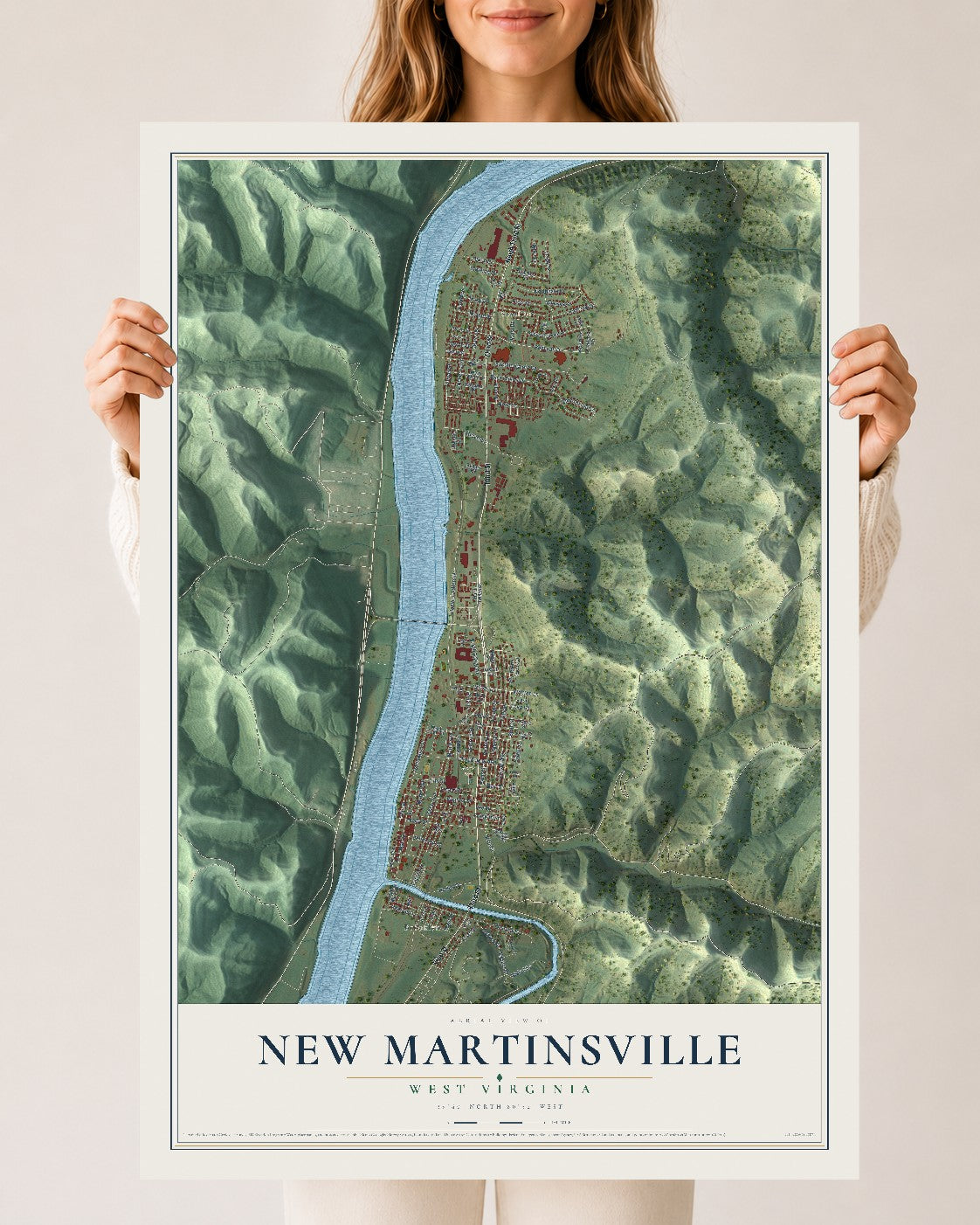 Map of New Martinsville, West Virginia, 24 x 36 inch unframed archival matte print