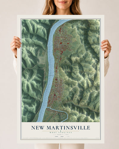 Map of New Martinsville, West Virginia, 24 x 36 inch unframed archival matte print