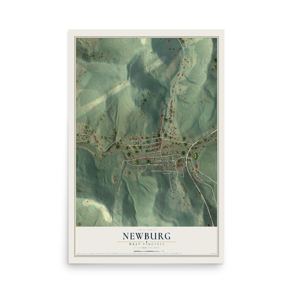 Map of Newburg, West Virginia, 12 x 18 inch unframed archival matte print