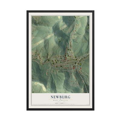 Map of Newburg, West Virginia, 12 x 18 inch print in a black wood frame