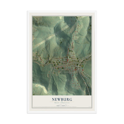 Map of Newburg, West Virginia, 12 x 18 inch print in a white wood frame