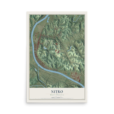 Map of Nitro, West Virginia, 12 x 18 inch unframed archival matte print