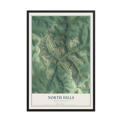 Map of North Hills, West Virginia, 12 x 18 inch print in a black wood frame