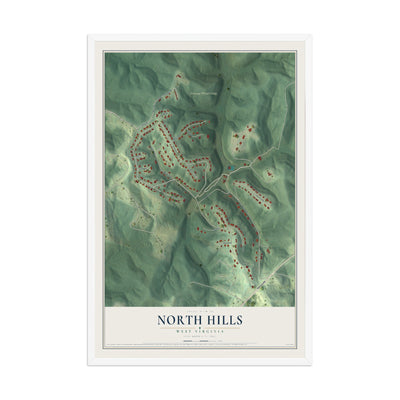 Map of North Hills, West Virginia, 12 x 18 inch print in a white wood frame
