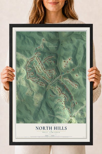 Map of North Hills, West Virginia, 18 x 24 inch print in a black wood frame
