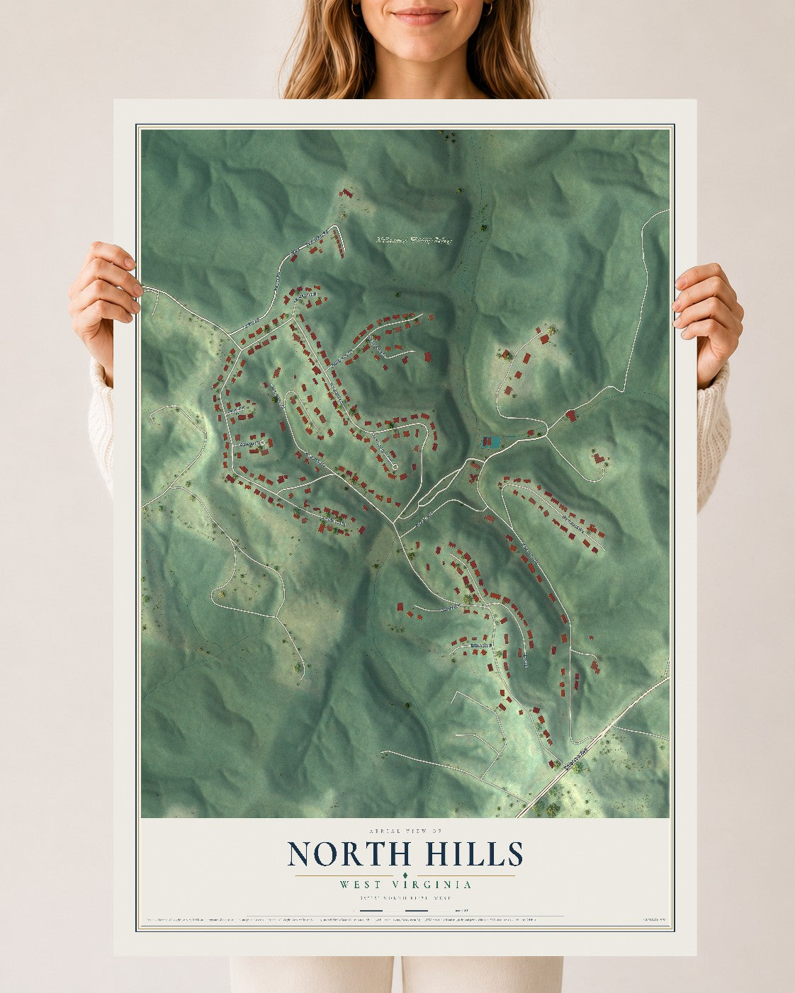 Map of North Hills, West Virginia, 24 x 36 inch unframed archival matte print