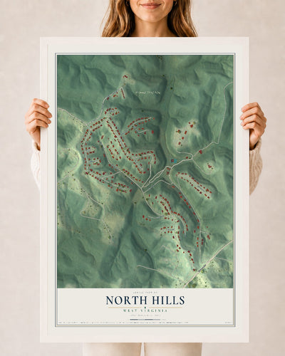 Map of North Hills, West Virginia, 24 x 36 inch print in a white wood frame