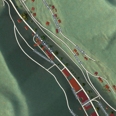 Close-up of the map of Northfork, West Virginia print showing street and building detail
