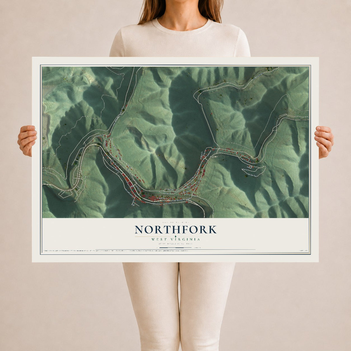 Map of Northfork, West Virginia, 24 x 36 inch unframed archival matte print