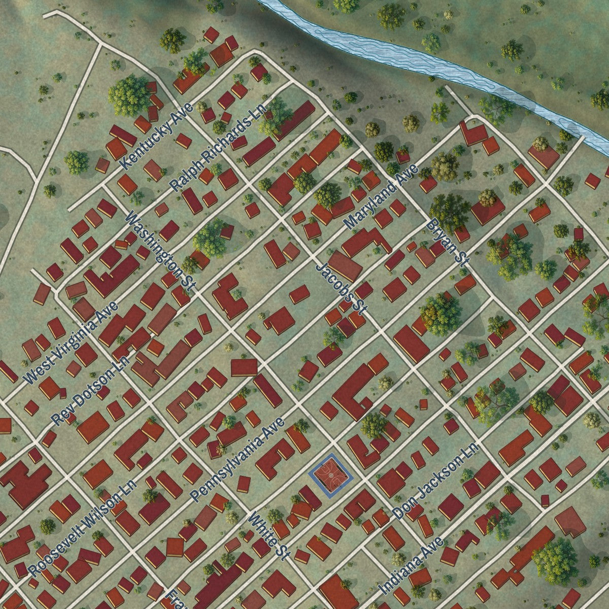 Close-up of the map of Nutter Fort, West Virginia print showing street and building detail
