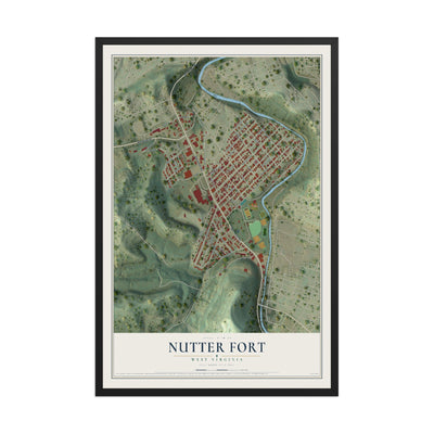 Map of Nutter Fort, West Virginia, 12 x 18 inch print in a black wood frame