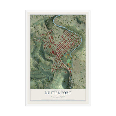 Map of Nutter Fort, West Virginia, 12 x 18 inch print in a white wood frame