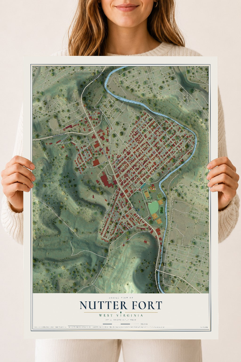 Map of Nutter Fort, West Virginia, 18 x 24 inch unframed archival matte print