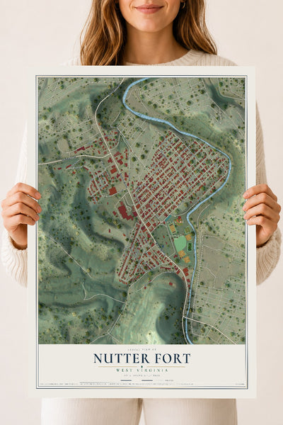 Map of Nutter Fort, West Virginia, 18 x 24 inch unframed archival matte print