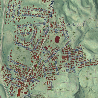 Second close-up of the map of Oak Hill, West Virginia print showing more streets and buildings