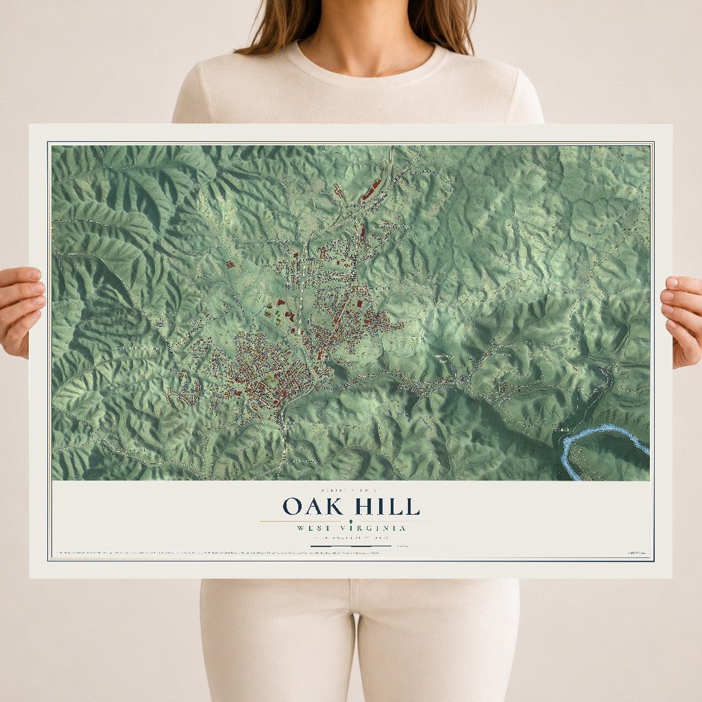 Map of Oak Hill, West Virginia, 18 x 24 inch unframed archival matte print