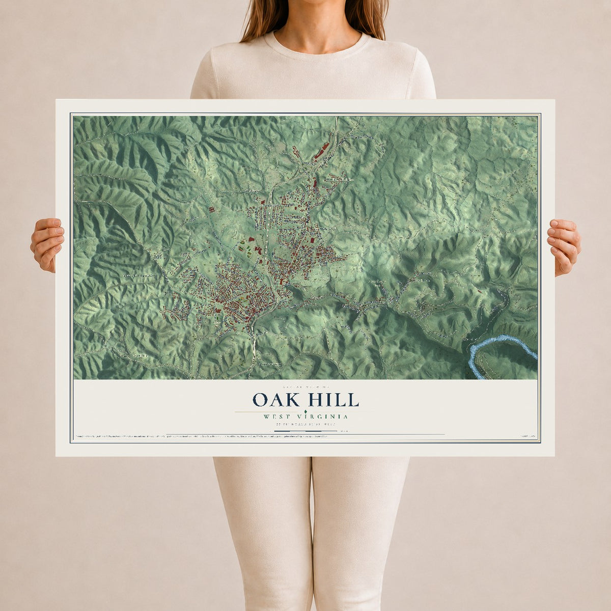 Map of Oak Hill, West Virginia, 24 x 36 inch unframed archival matte print