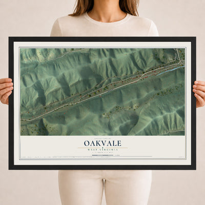 Map of Oakvale, West Virginia, 18 x 24 inch print in a black wood frame