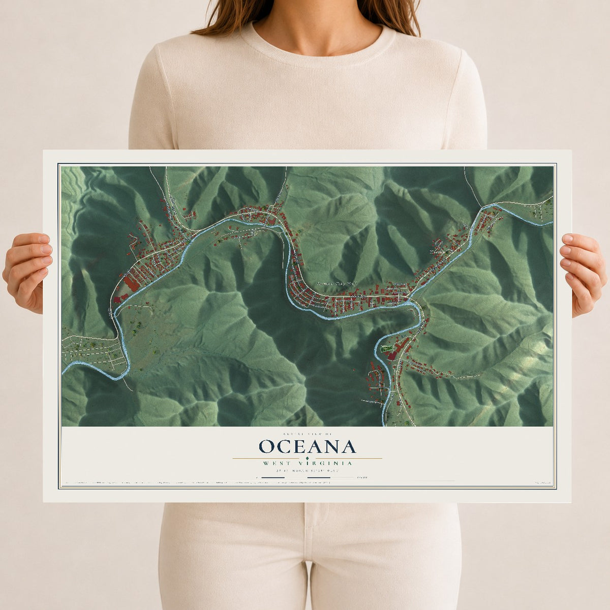 Map of Oceana, West Virginia, 12 x 18 inch unframed archival matte print