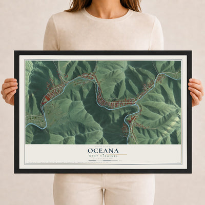 Map of Oceana, West Virginia, 12 x 18 inch print in a black wood frame