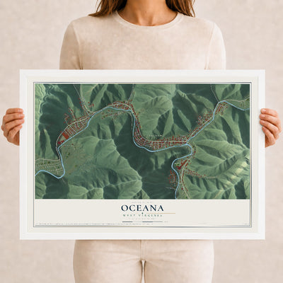 Map of Oceana, West Virginia, 12 x 18 inch print in a white wood frame