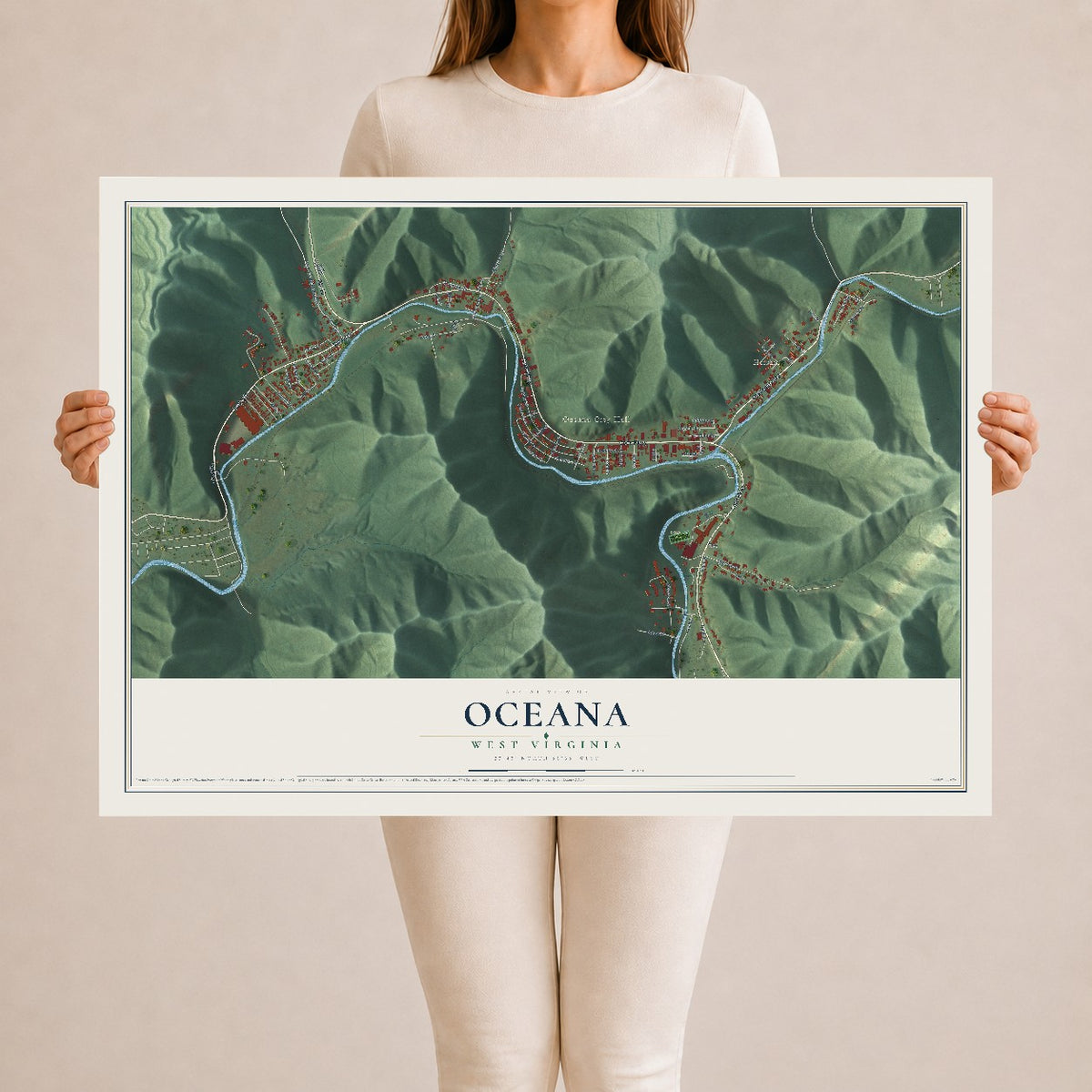 Map of Oceana, West Virginia, 24 x 36 inch unframed archival matte print