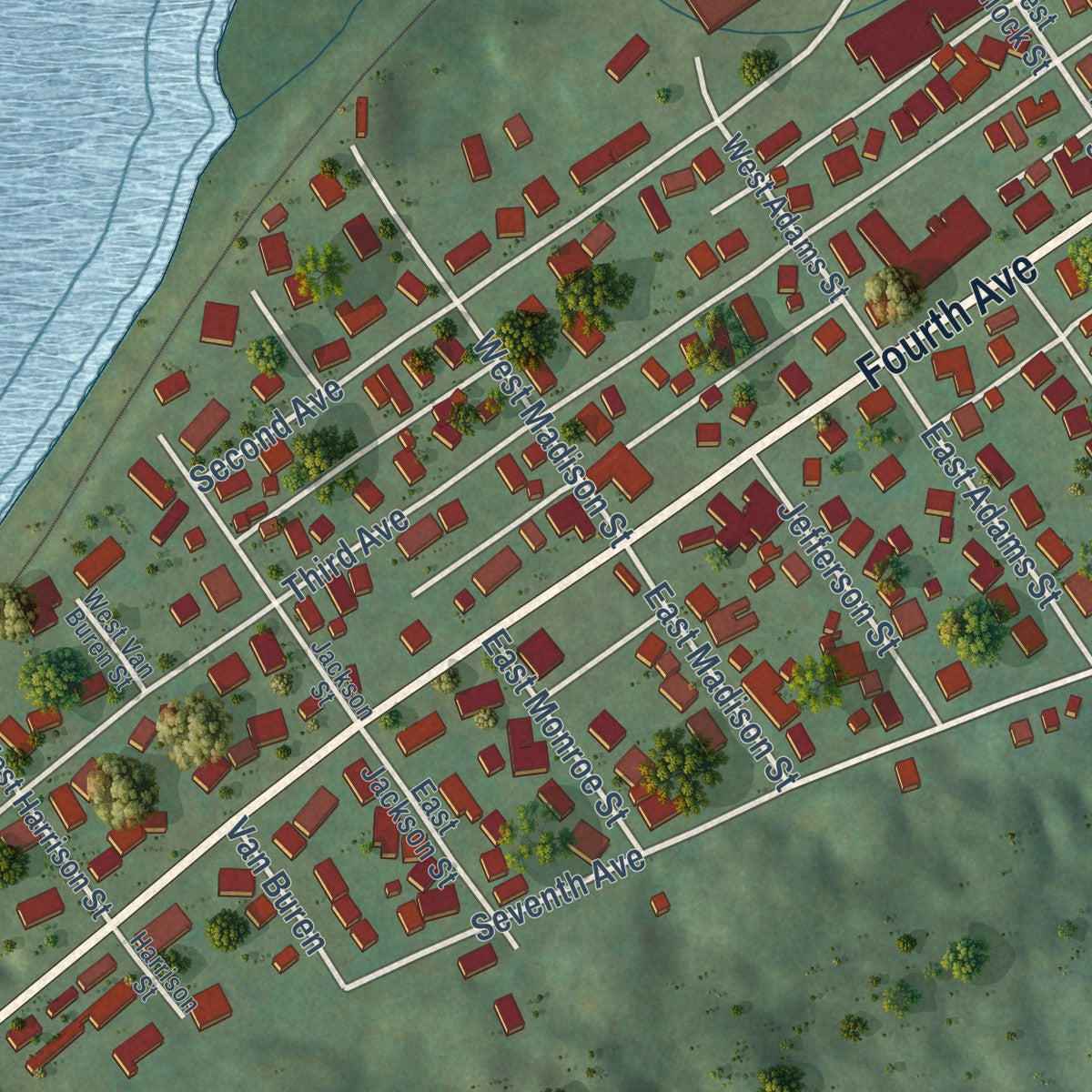 Second close-up of the map of Paden City, West Virginia print showing more streets and buildings