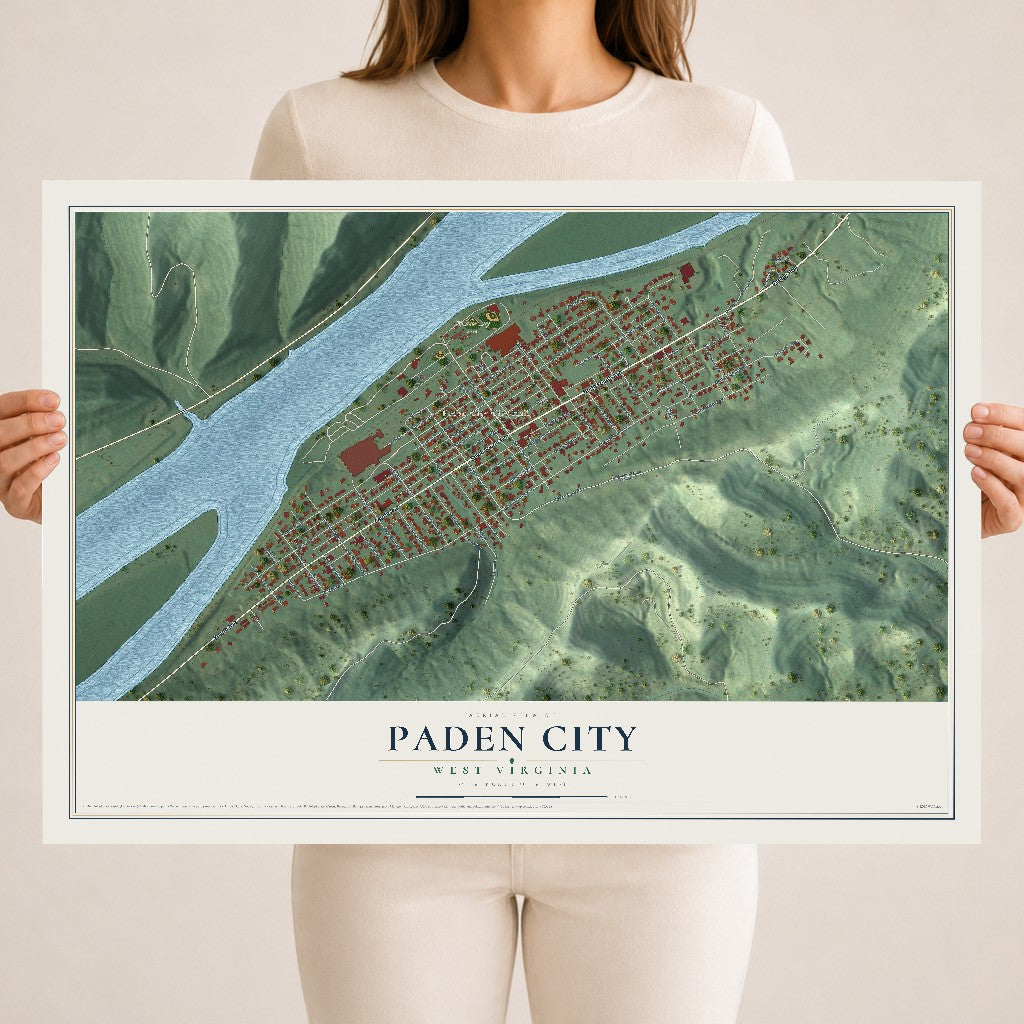 Map of Paden City, West Virginia, 18 x 24 inch unframed archival matte print