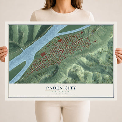 Map of Paden City, West Virginia, 18 x 24 inch unframed archival matte print