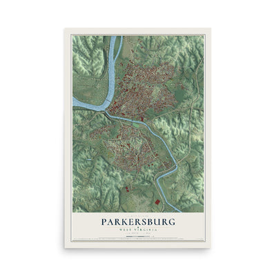 Map of Parkersburg, West Virginia, 12 x 18 inch unframed archival matte print