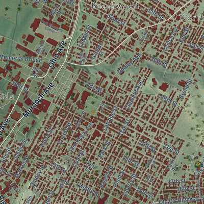 Close-up of the map of Parkersburg, West Virginia print showing street and building detail