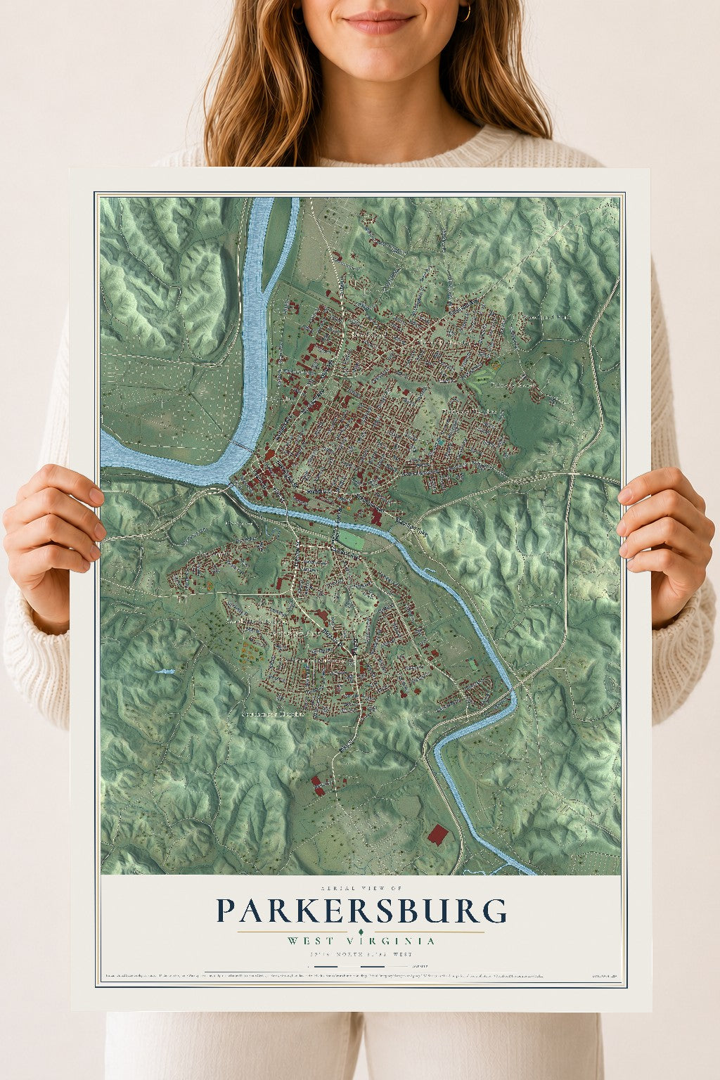Map of Parkersburg, West Virginia, 18 x 24 inch unframed archival matte print