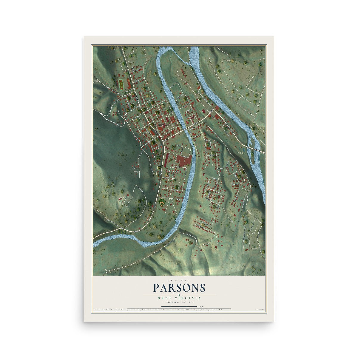 Map of Parsons, West Virginia, 12 x 18 inch unframed archival matte print