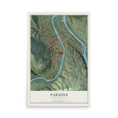 Map of Parsons, West Virginia, 12 x 18 inch unframed archival matte print