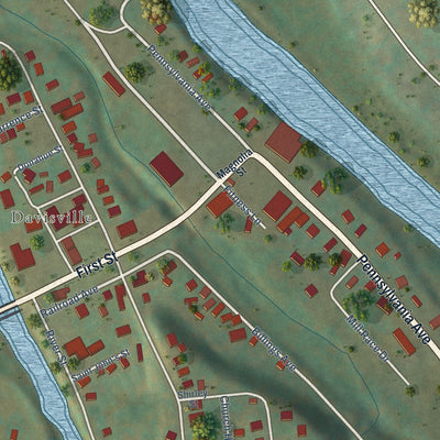 Second close-up of the map of Parsons, West Virginia print showing more streets and buildings