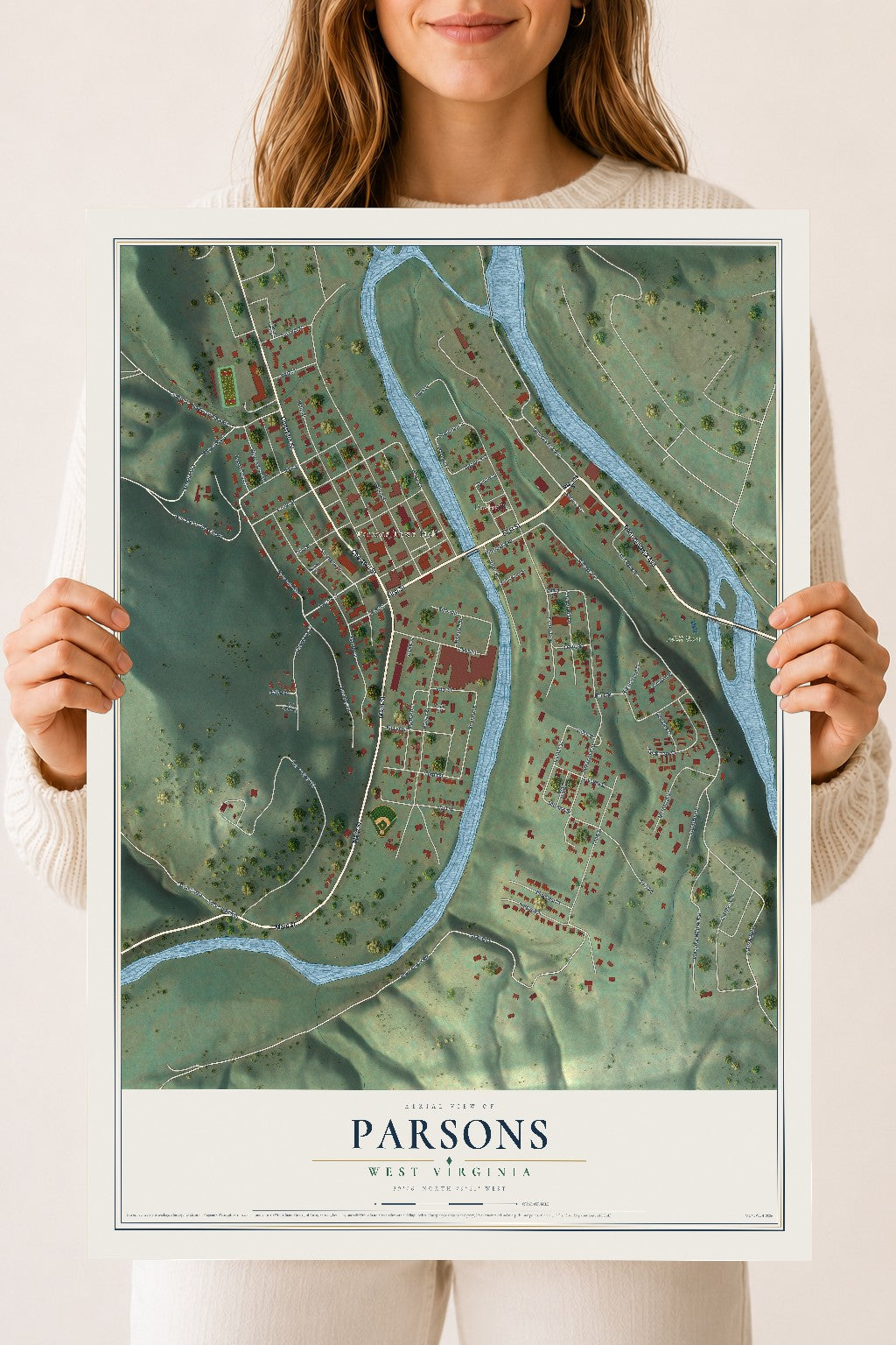 Map of Parsons, West Virginia, 18 x 24 inch unframed archival matte print