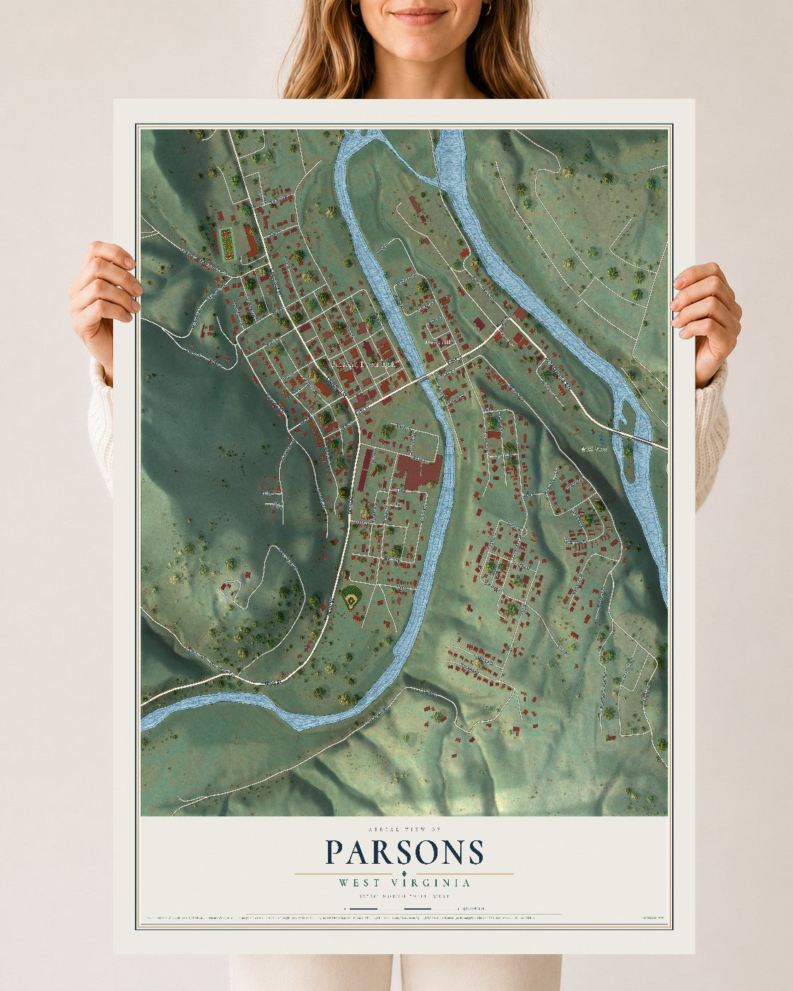 Map of Parsons, West Virginia, 24 x 36 inch unframed archival matte print